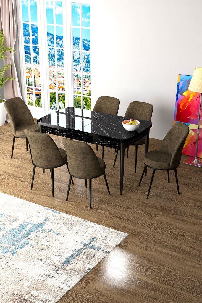 Hanah Home Set Trpezarijski sto i 6 stolica Zen, smeđe-crna