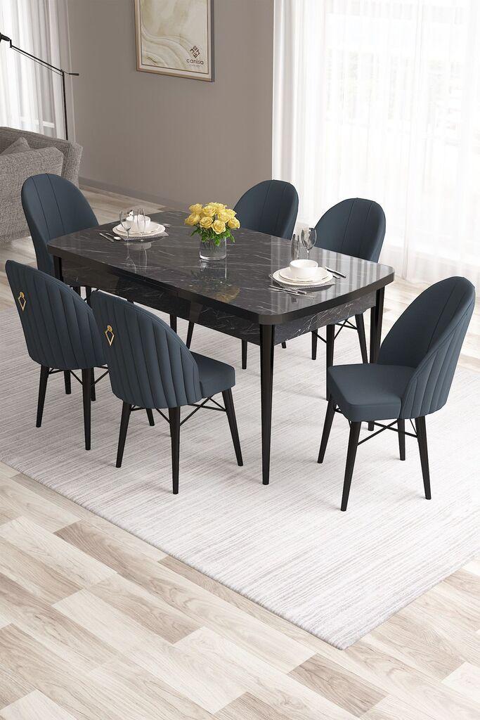 Hanah Home Set Trpezarijski sto i 6 stolica Roza, Antracit-crna