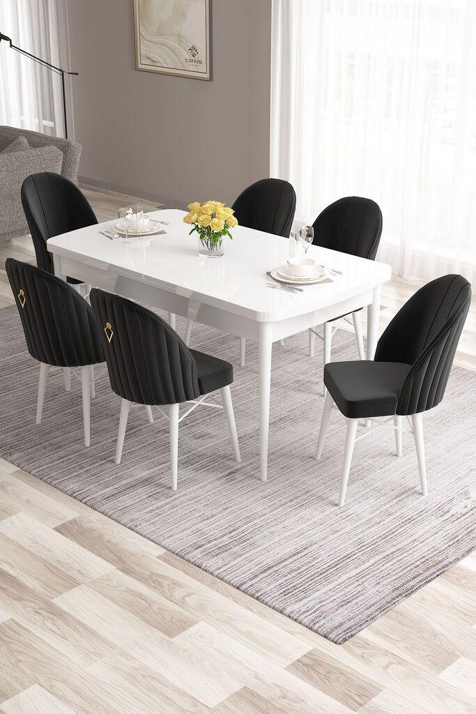 Hanah Home Set Trpezarijski sto i 6 stolica Roza, Crno-bijela
