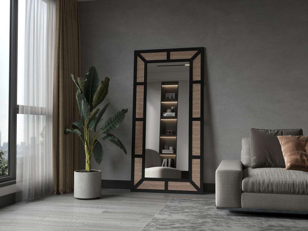 Hanah Home Podno ogledalo Ratan, 90 cm x 180 cm, Crna