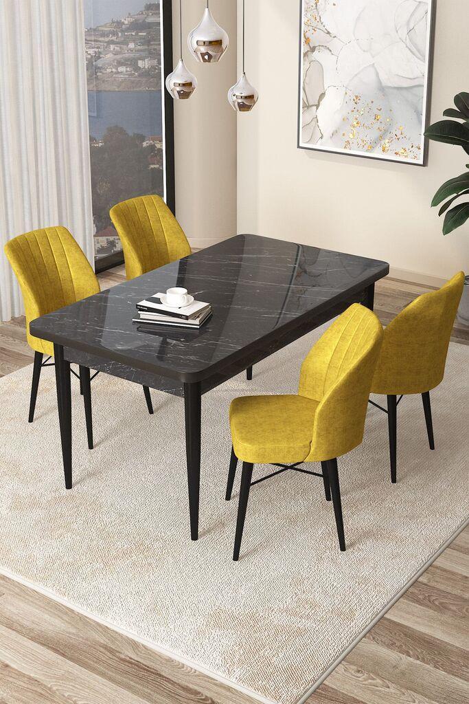 Hanah Home Set Trpezarijski sto i 4 stolice Arp, žuto-crna