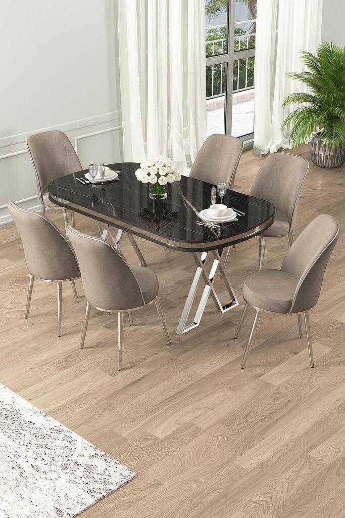 Hanah Home Set Trpezarijski sto i 6 stolica Lai, bež-crna