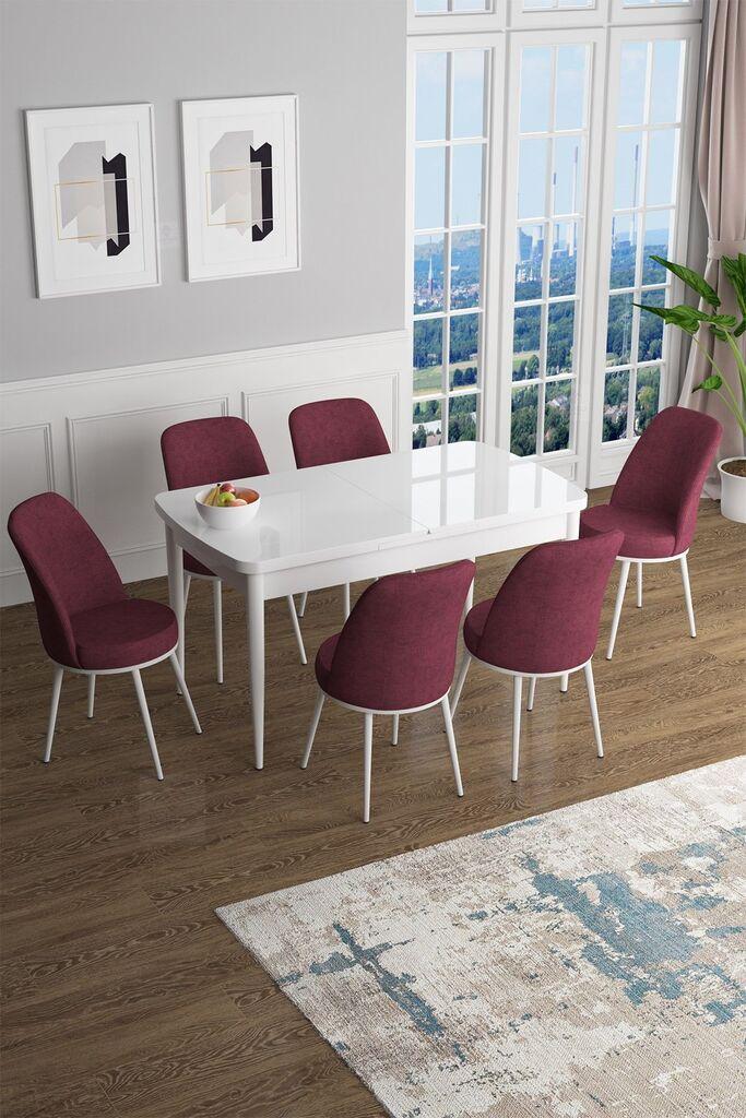 Hanah Home Set Trpezarijski sto i 6 stolica Han, Bordo-bijela