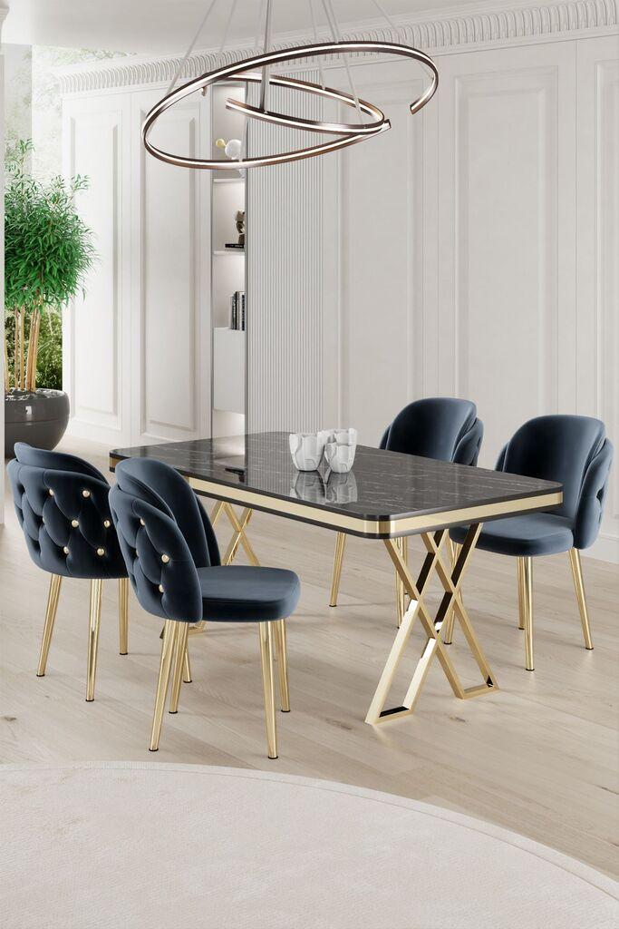 Hanah Home Set Trpezarijski sto i 4 stolice Rigel, plava i bijela