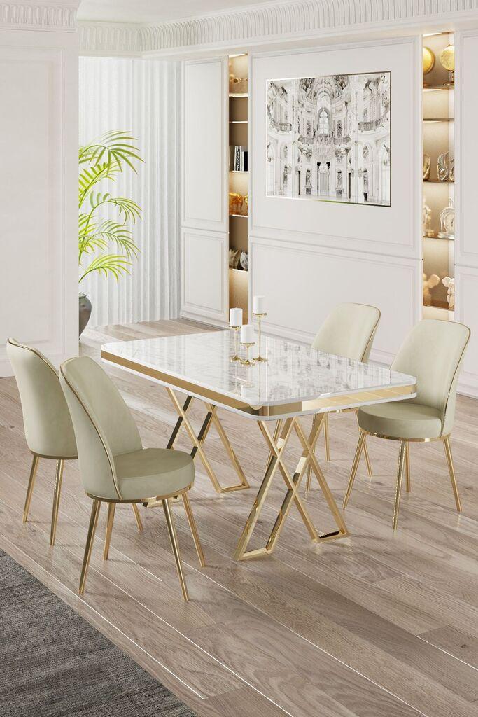 Hanah Home Set Trpezarijski sto i 4 stolice, krem-bijela