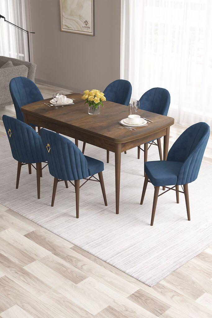 Hanah Home Set Trpezarijski sto i 6 stolica Roza, Plavo-smeđa
