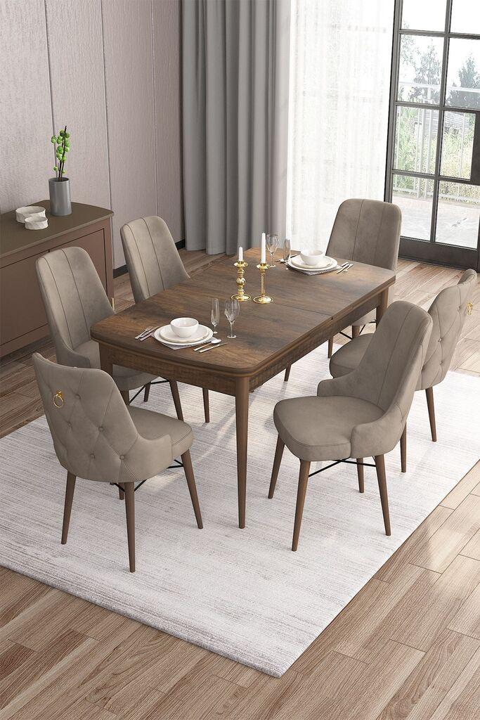 Hanah Home Set Trpezarijski sto i 6 stolica Are, bež-smeđa