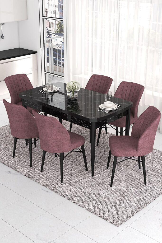 Hanah Home Set Trpezarijski sto i 6 stolica Eva, Prljavo roza
