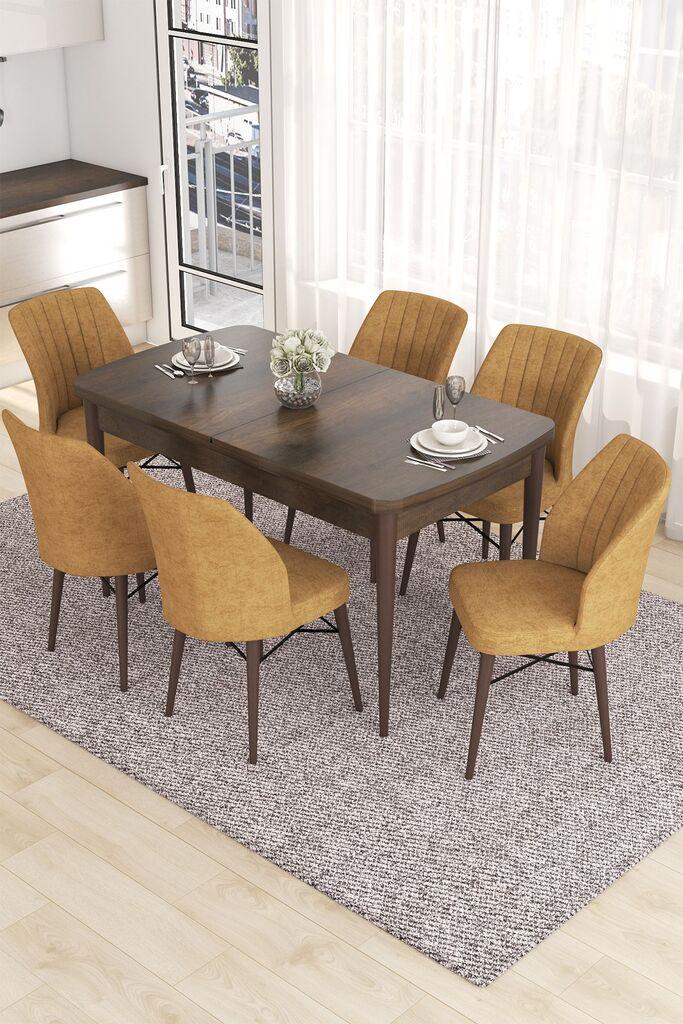 Hanah Home Set Trpezarijski sto i 6 stolica Eva, oker-smeđa