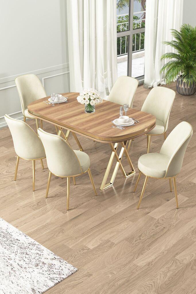 Hanah Home Set Trpezarijski sto i 6 stolica Lai, krem ​​boje