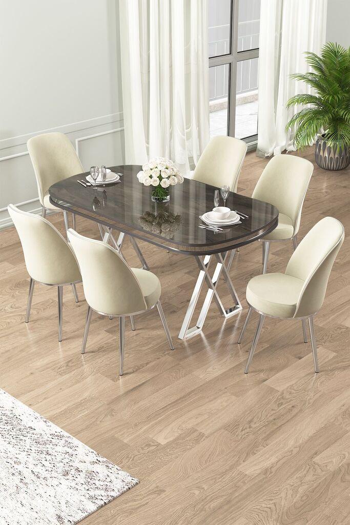 Hanah Home Set Trpezarijski sto i 6 stolica Lai, krem ​​boje