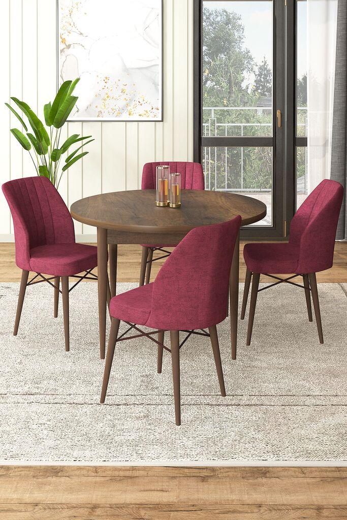 Hanah Home Set Trpezarijski sto i 4 stolice, bordo-smeđa