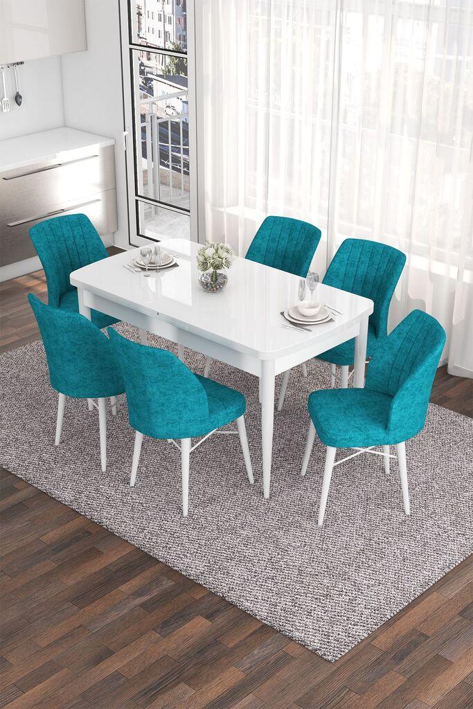 Hanah Home Set Trpezarijski sto i 6 stolica Eva, tirkizno-bijela