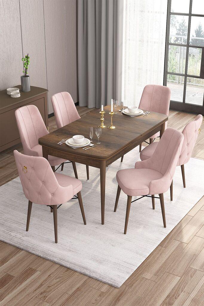 Hanah Home Set Trpezarijski sto i 6 stolica Are, Roza-smeđa
