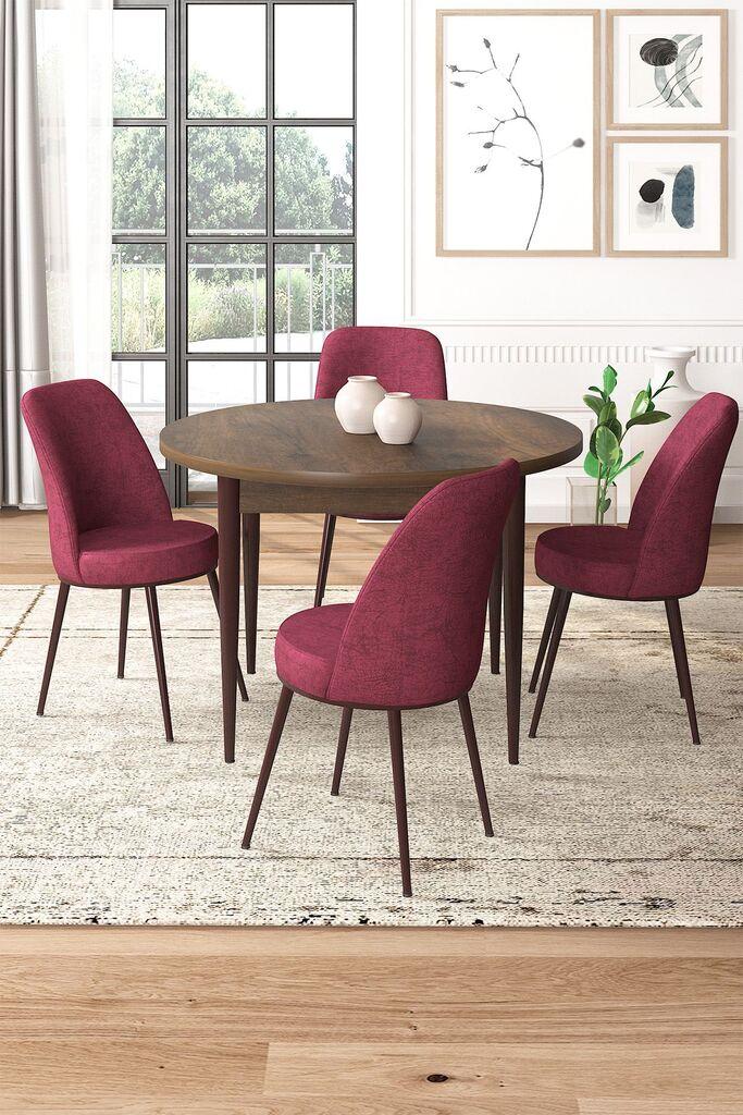 Hanah Home Set Trpezarijski sto i 4 stolice, bordo-smeđa