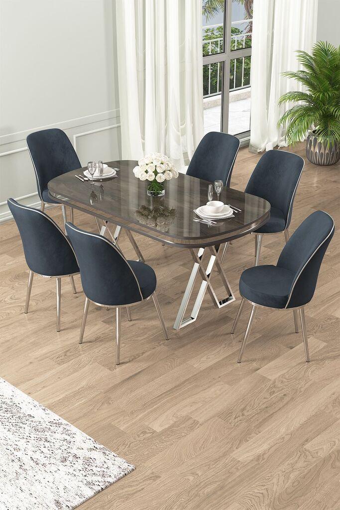 Hanah Home Set Trpezarijski sto i 6 stolica Lai, Antracit