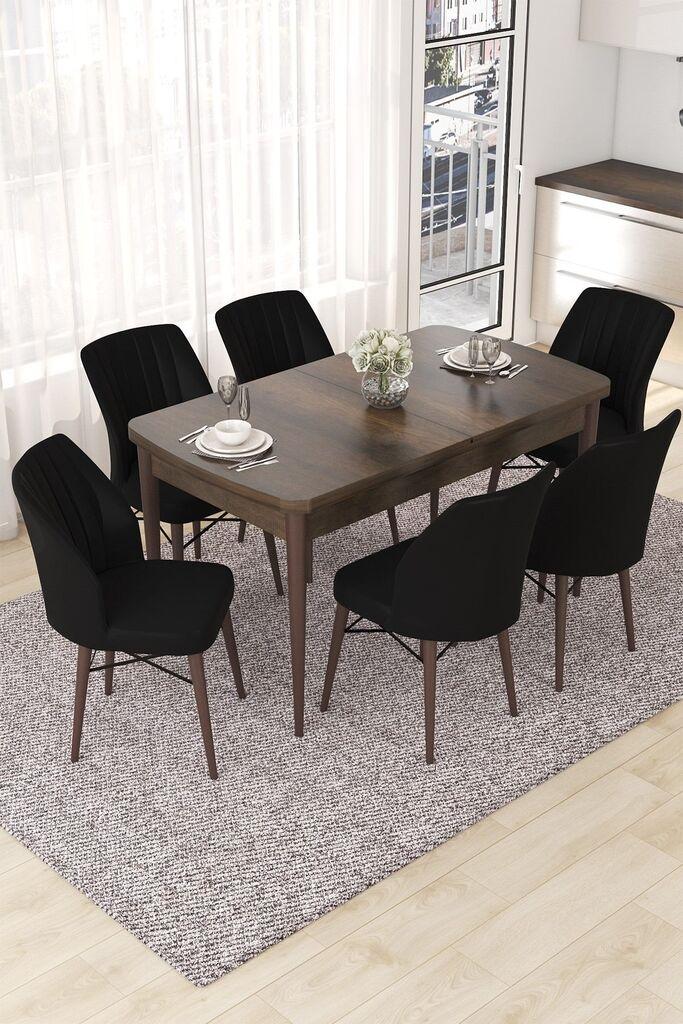 Hanah Home Set Trpezarijski sto i 6 stolica Nef, crno-smeđa