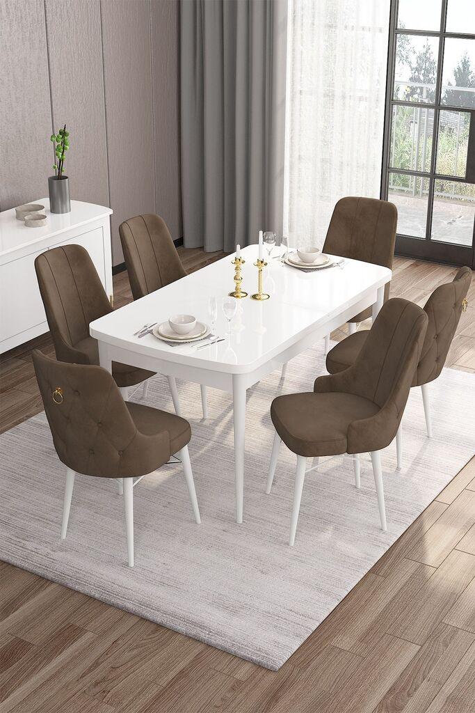 Hanah Home Set Trpezarijski sto i 6 stolica Are, smeđe-bijela