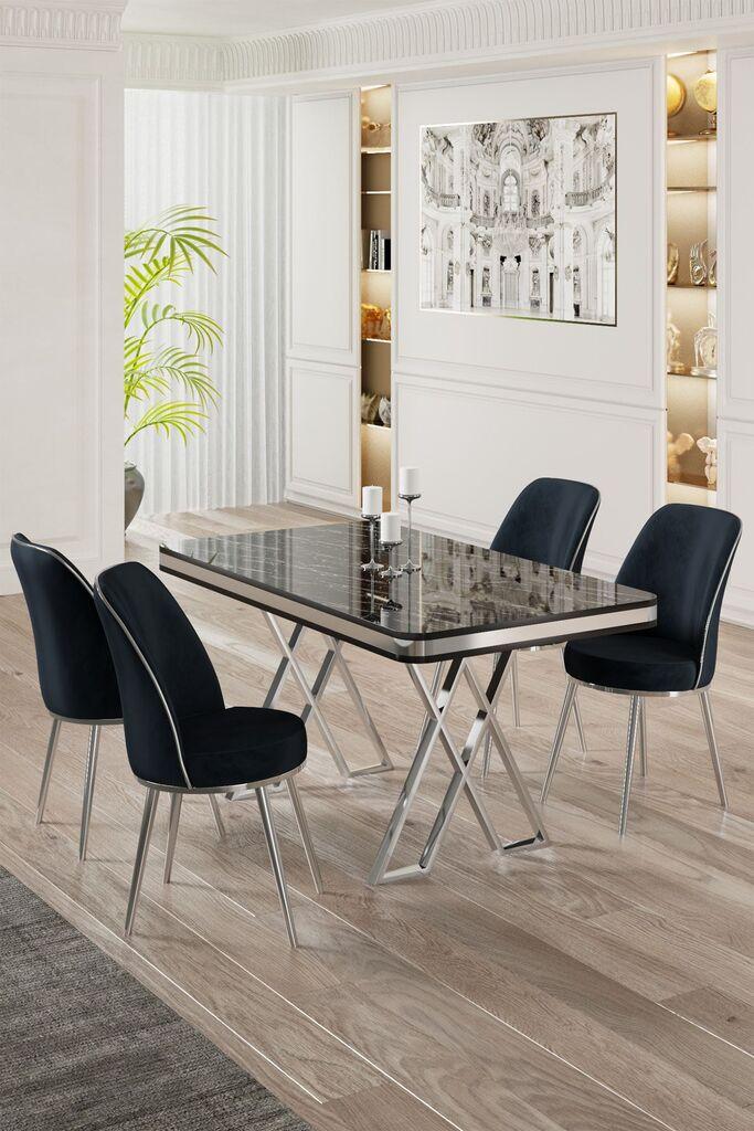 Hanah Home Set Trpezarijski sto i 4 stolice, Teget-crna