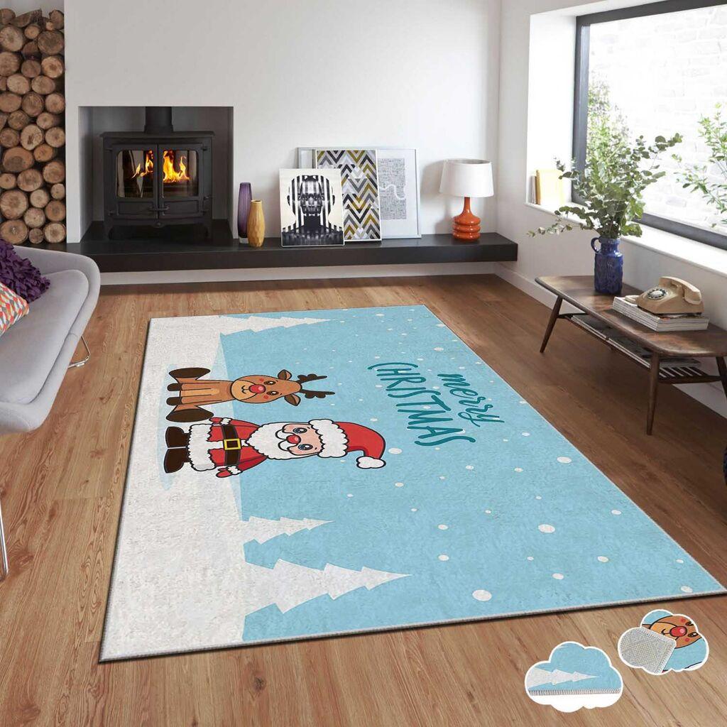 Conceptum Hypnose tepih s novogodišnjim motivima Asr-Crpt-34, Pravougaoni, 100 x 180 cm, Plavi