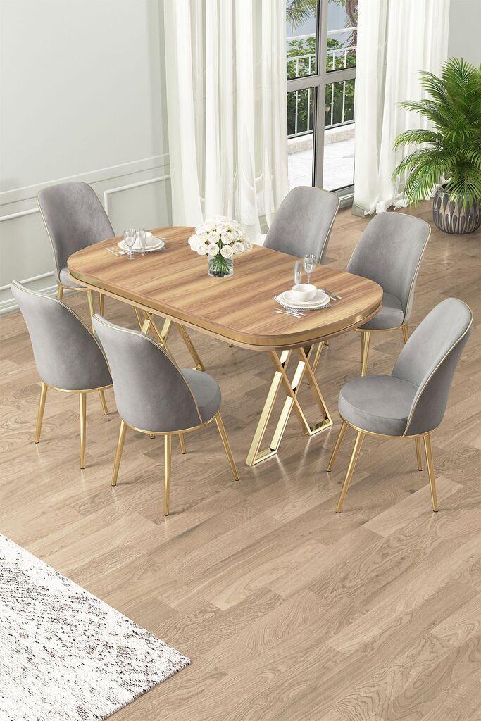 Hanah Home Set Trpezarijski sto i 6 stolica Lai, siva