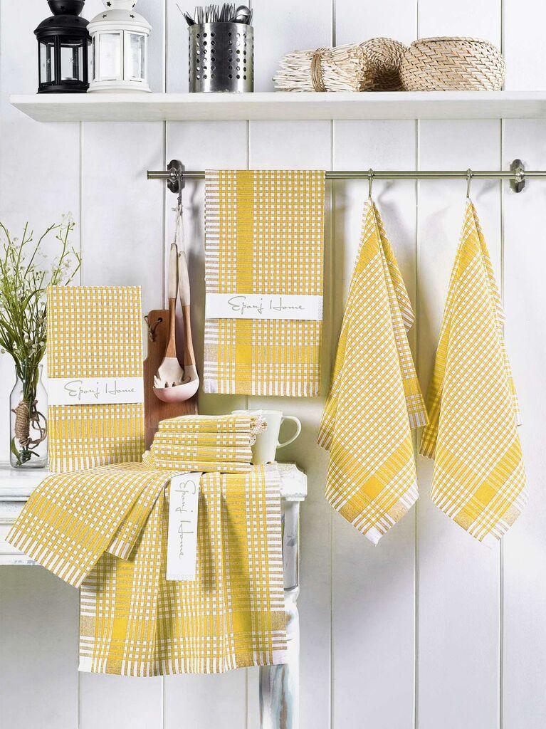 Hermia Set kuhinjskih krpa, 10 komada, 80% pamuk, 20% poliester, 45 x 65 cm, žuta