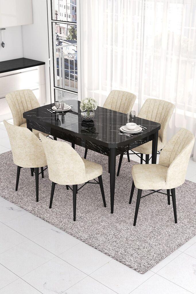 Hanah Home Set Trpezarijski sto i 6 stolica Eva, Krem-crna