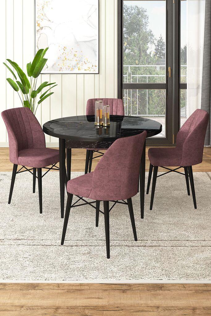 Hanah Home Set Trpezarijski sto i 4 stolice, prljavo roza