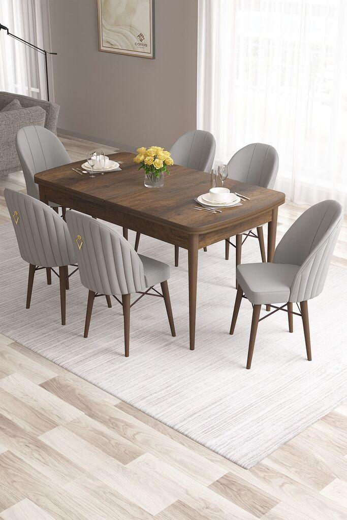 Hanah Home Set Trpezarijski sto i 6 stolica Roza, Sivo-smeđa