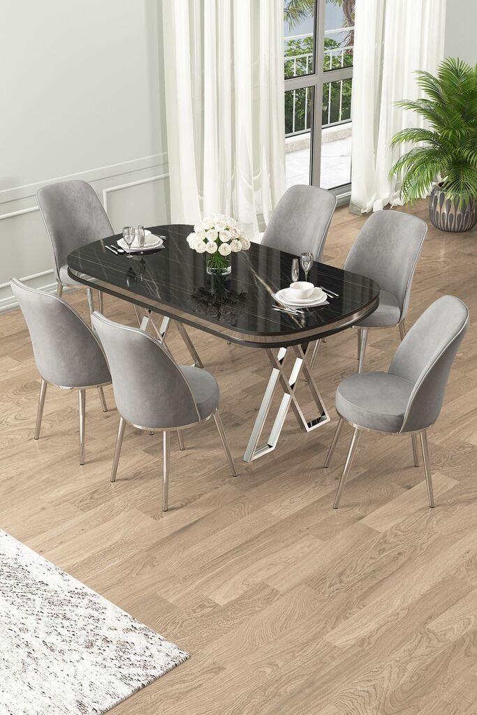 Hanah Home Set Trpezarijski sto i 6 stolica Lai, Sivo-crna