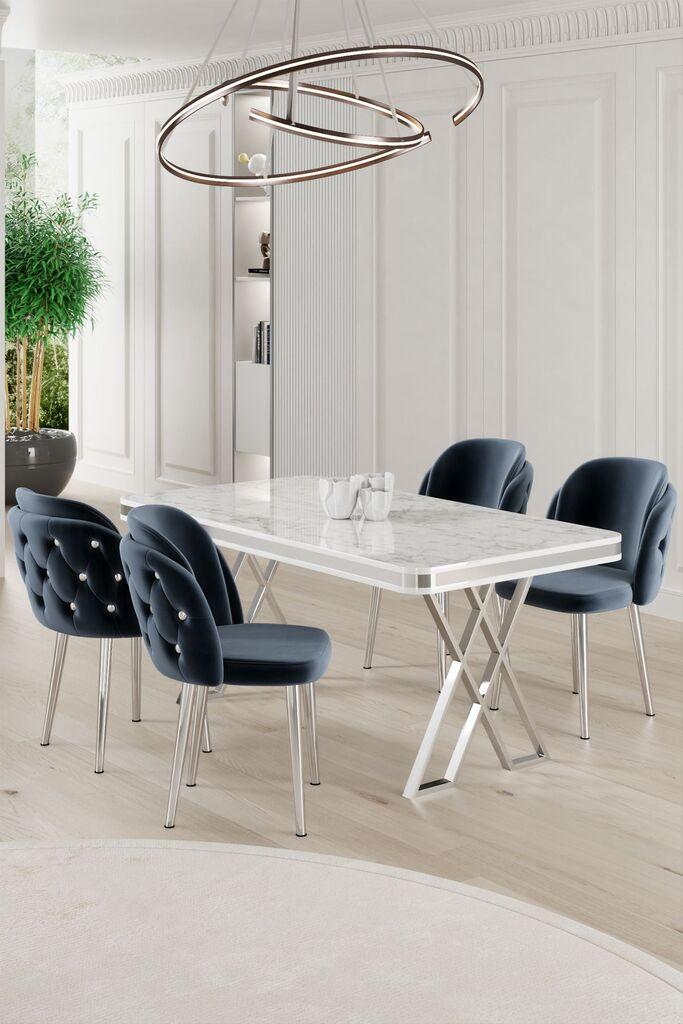 Hanah Home Set Trpezarijski sto i 4 stolice Rigel, plava i bijela
