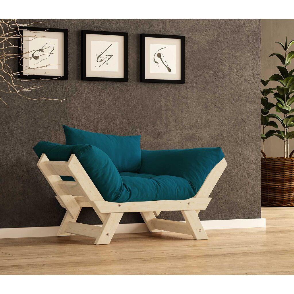 Hanah Home Vrtna sofa s jednim sjedištem i jastukom, Prirodna i petrol plava