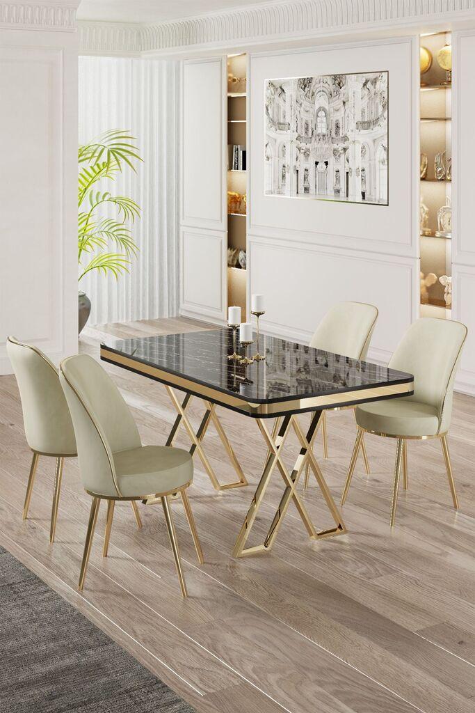 Hanah Home Set Trpezarijski sto i 4 stolice, krem-crna
