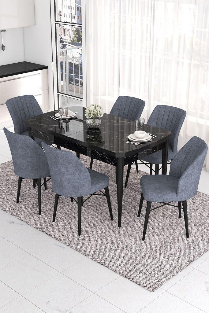 Hanah Home Set Trpezarijski sto i 6 stolica Eva, Sivo-crna