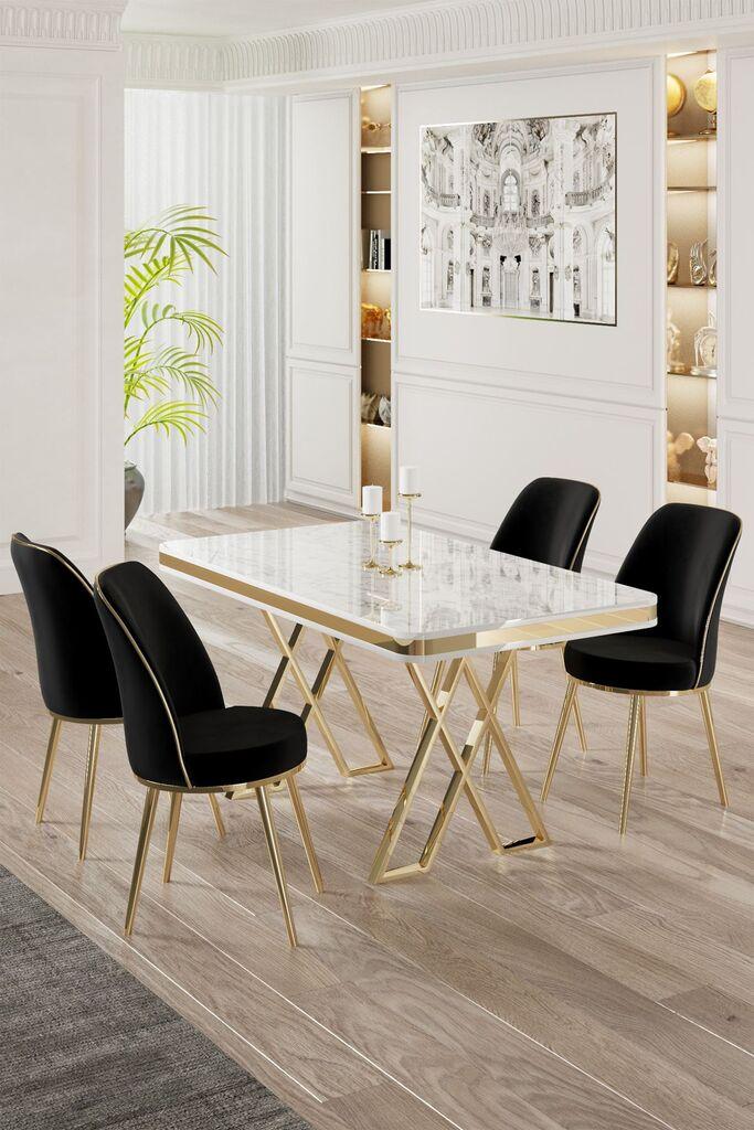 Hanah Home Set Trpezarijski sto i 4 stolice, crno-bijela