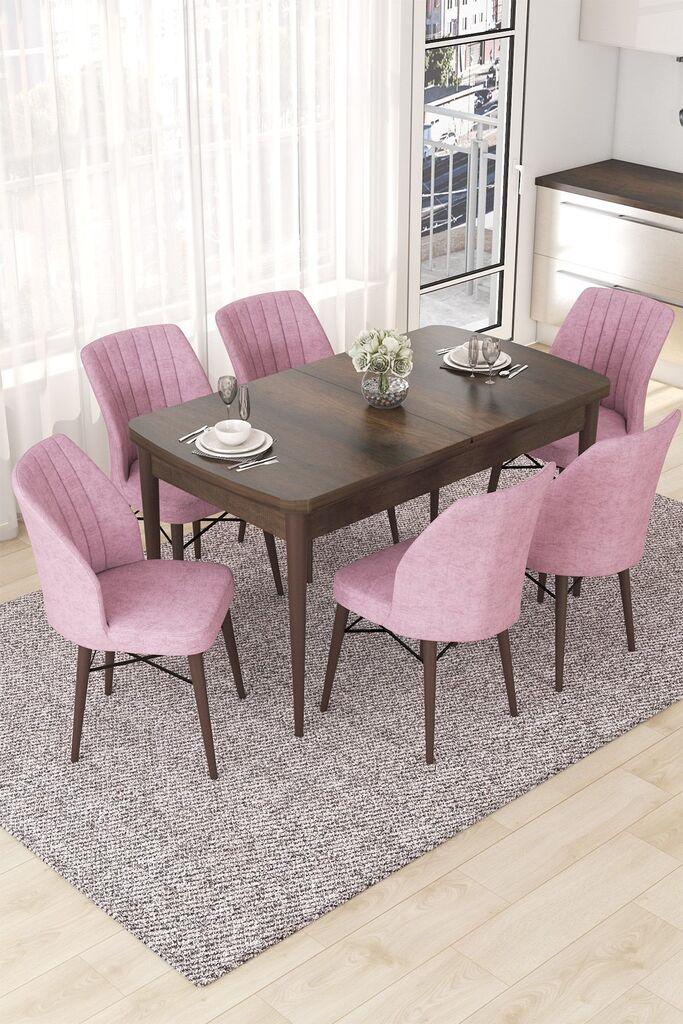 Hanah Home Set Trpezarijski sto i 6 stolica Nef, Ružičasto-smeđa