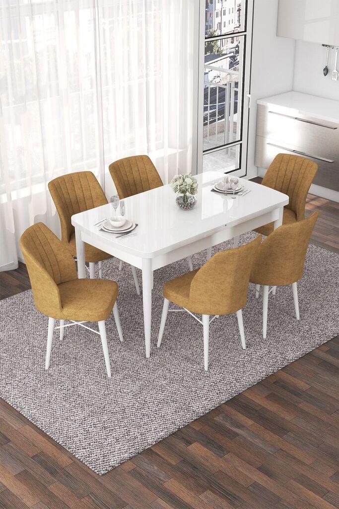 Hanah Home Set Trpezarijski sto i 6 stolica Nef, oker-bijela