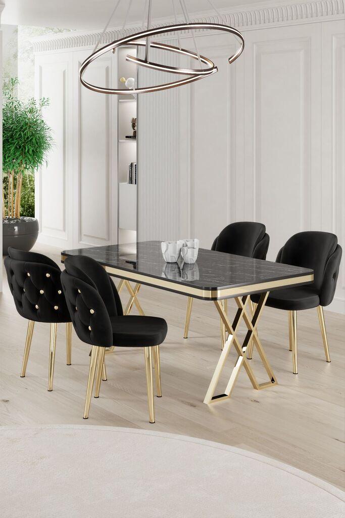 Hanah Home Set Trpezarijski sto i 4 stolice Rigel, crno-bijela
