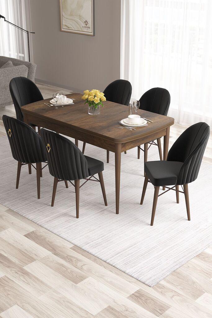 Hanah Home Set Trpezarijski sto i 6 stolica Roza, Crno-smeđa