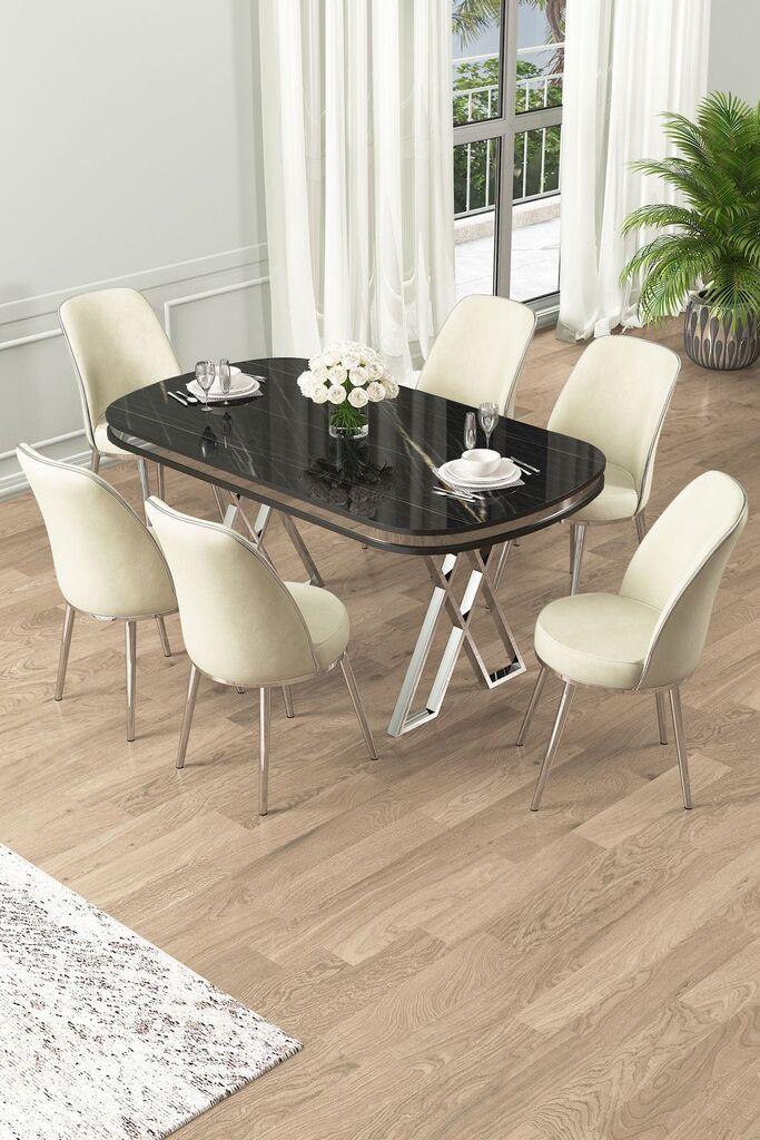 Hanah Home Set Trpezarijski sto i 6 stolica Lai, krem-crna