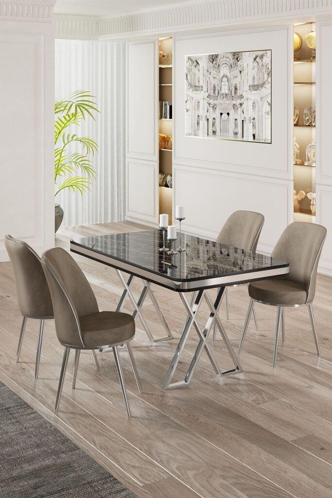 Hanah Home Set Trpezarijski sto i 4 stolice, bež-crna