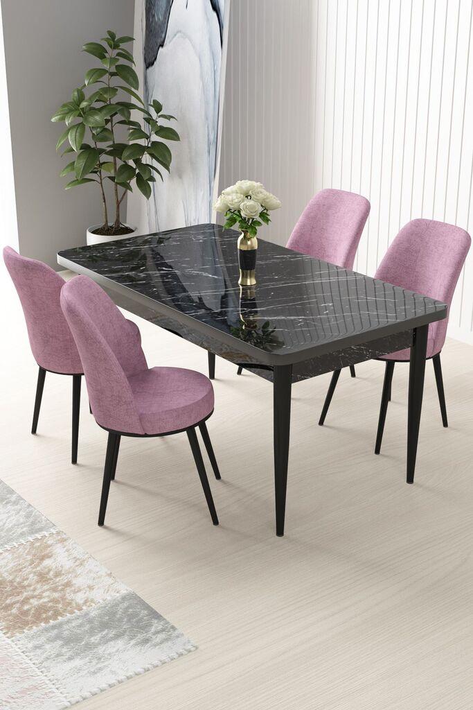Hanah Home Set Trpezarijski sto i 4 stolice Nile, crna i roza