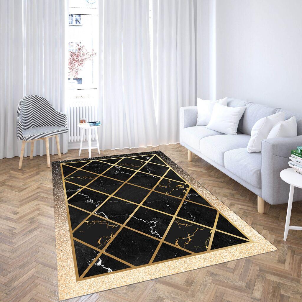 Conceptum Hypnose Tepih CG_215, Pravougaoni, 100 x 180 cm, Crna i zlatna boja