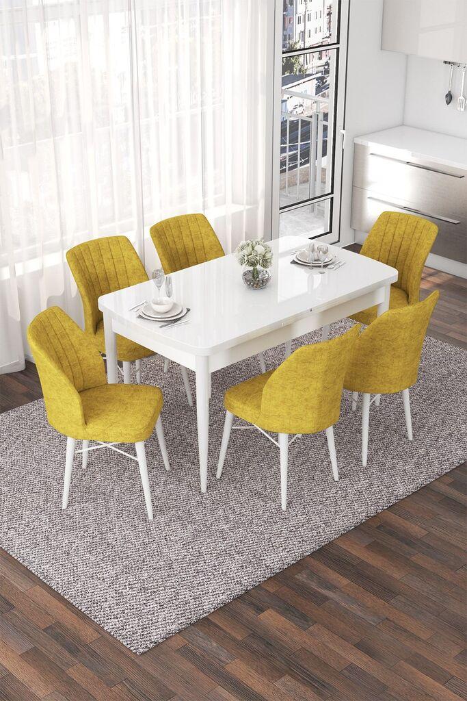 Hanah Home Set Trpezarijski sto i 6 stolica Nef, žuta i bijela