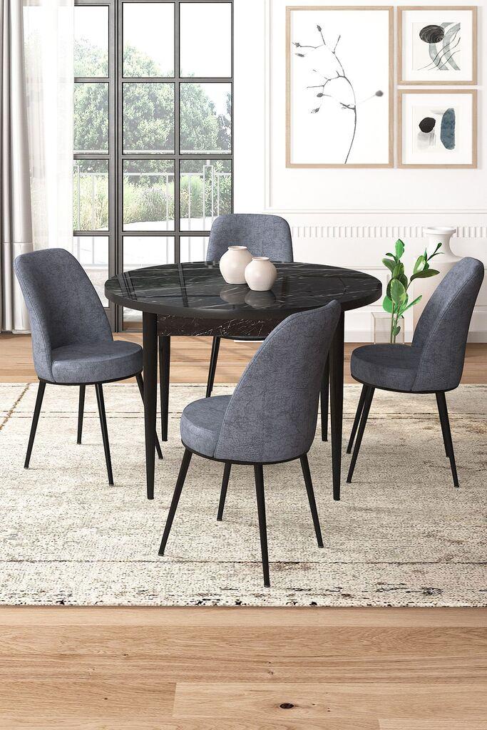 Hanah Home Set Trpezarijski sto i 4 stolice, sivo-crna