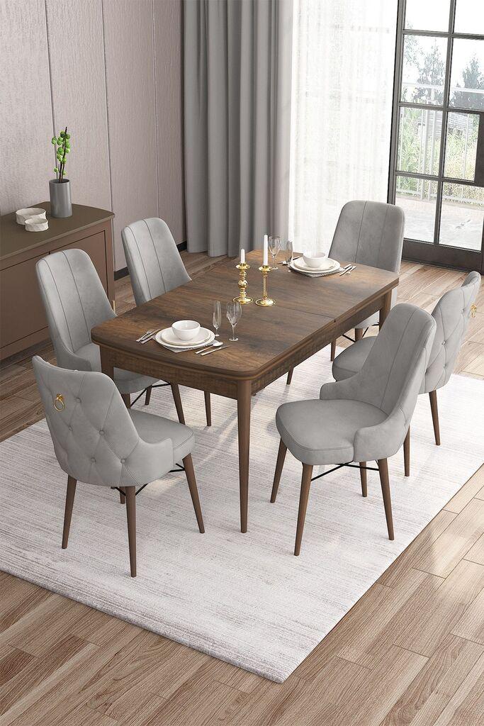 Hanah Home Set Trpezarijski sto i 6 stolica Are, sivo-smeđa
