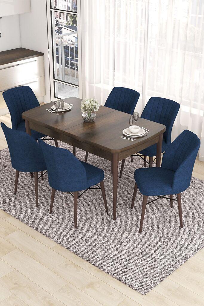 Hanah Home Set Trpezarijski sto i 6 stolica Eva, plavo-smeđa