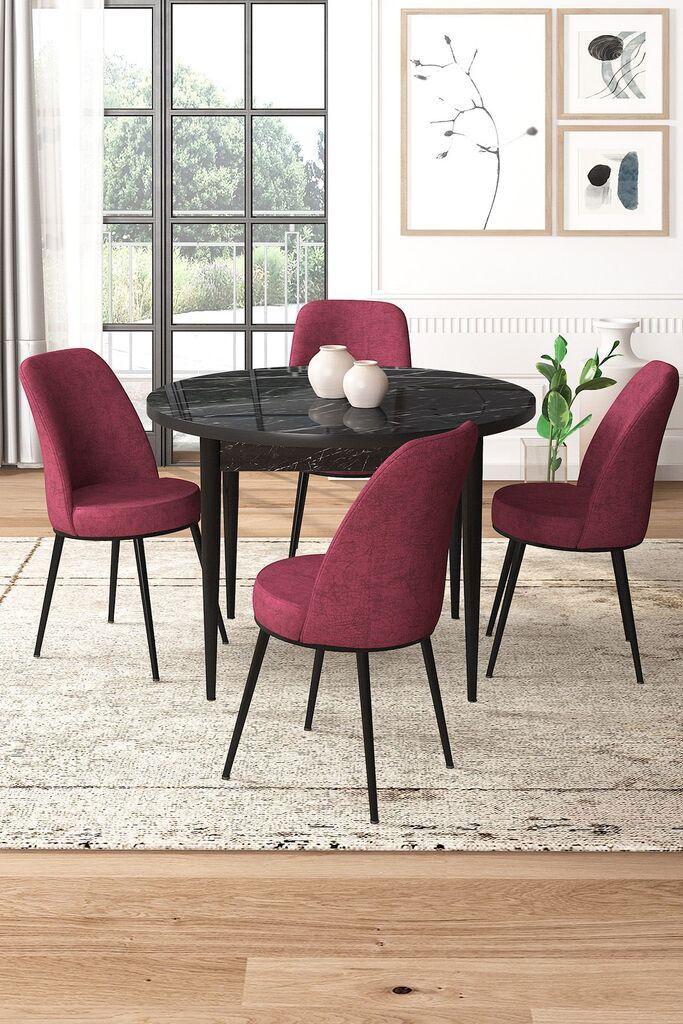 Hanah Home Set Trpezarijski sto i 4 stolice, bordo-crna