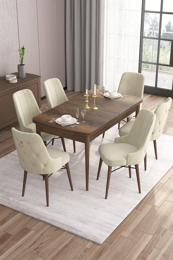 Hanah Home Set Trpezarijski sto i 6 stolica Are, krem-smeđa