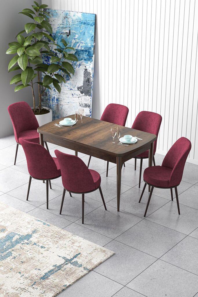 Hanah Home Set Trpezarijski sto i 6 stolica Zen, Bordo-smeđa